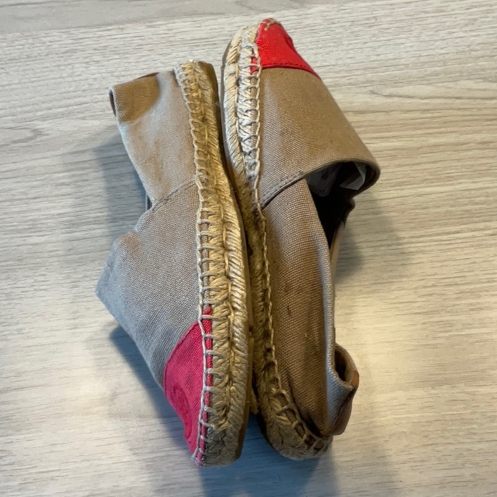 Tory Burch Color Block Espadrille Flat Canvas Tan Red- Size 7 Medium - Picture 10 of 16